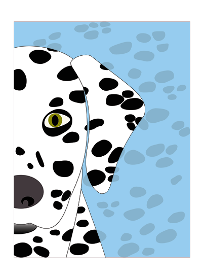 Dalmatian. Elegant abstract art in white, black and blue.