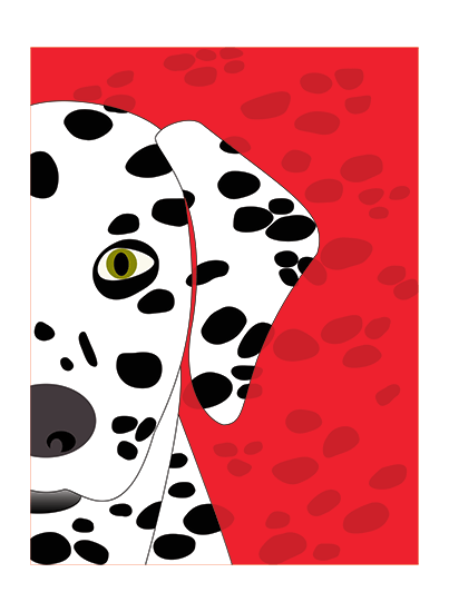 Dalmatian. Elegant abstract art in white, black and red.
