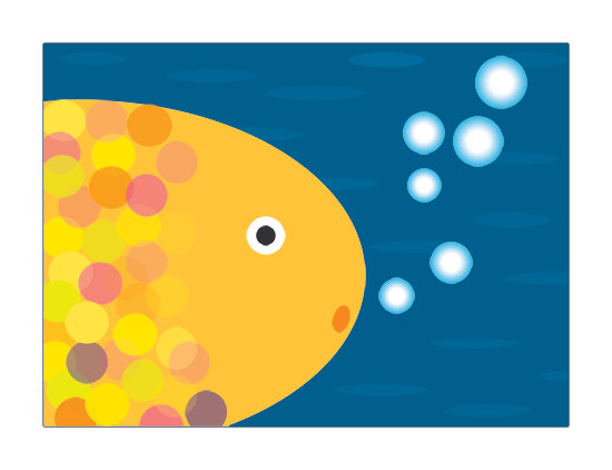 Golden fish. Digital art in blue and orange.