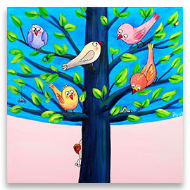 Birds on a tree children´s illustration.