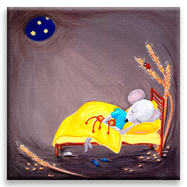 Little mouse sleeping in a cozy hole – nursery wall art poster.