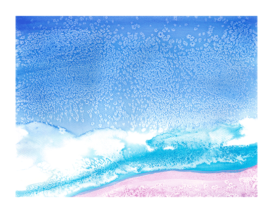 Abstract watercolor art in blue and pink.
