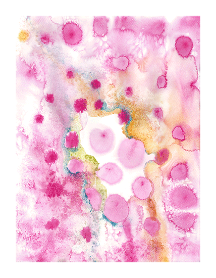 Abstract watercolor painting in pink, orange and white.